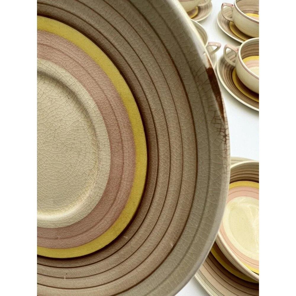 Vintage Susie Cooper Crown Works Cream Soup Bowls & Saucers Wedding Band